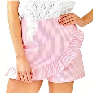 LILLY PULITZER Faye Skort Ruffle Hem Pink White Stripe Sz 4 Shorts Skirt